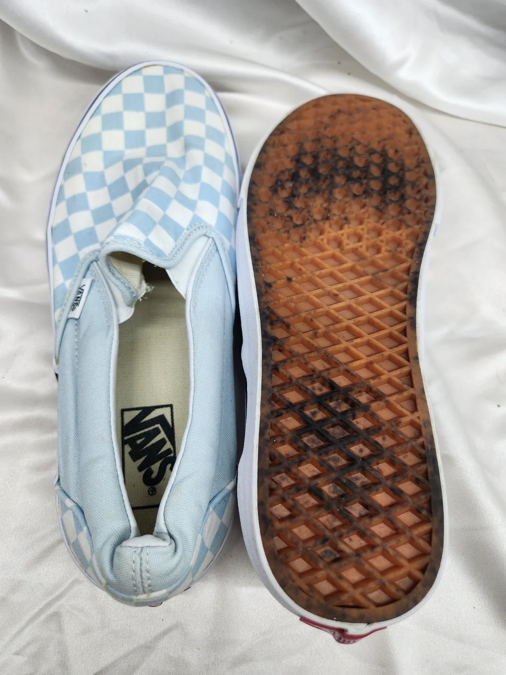 Vans Slip-On Checkerboard Sneakers - Light Blue & White